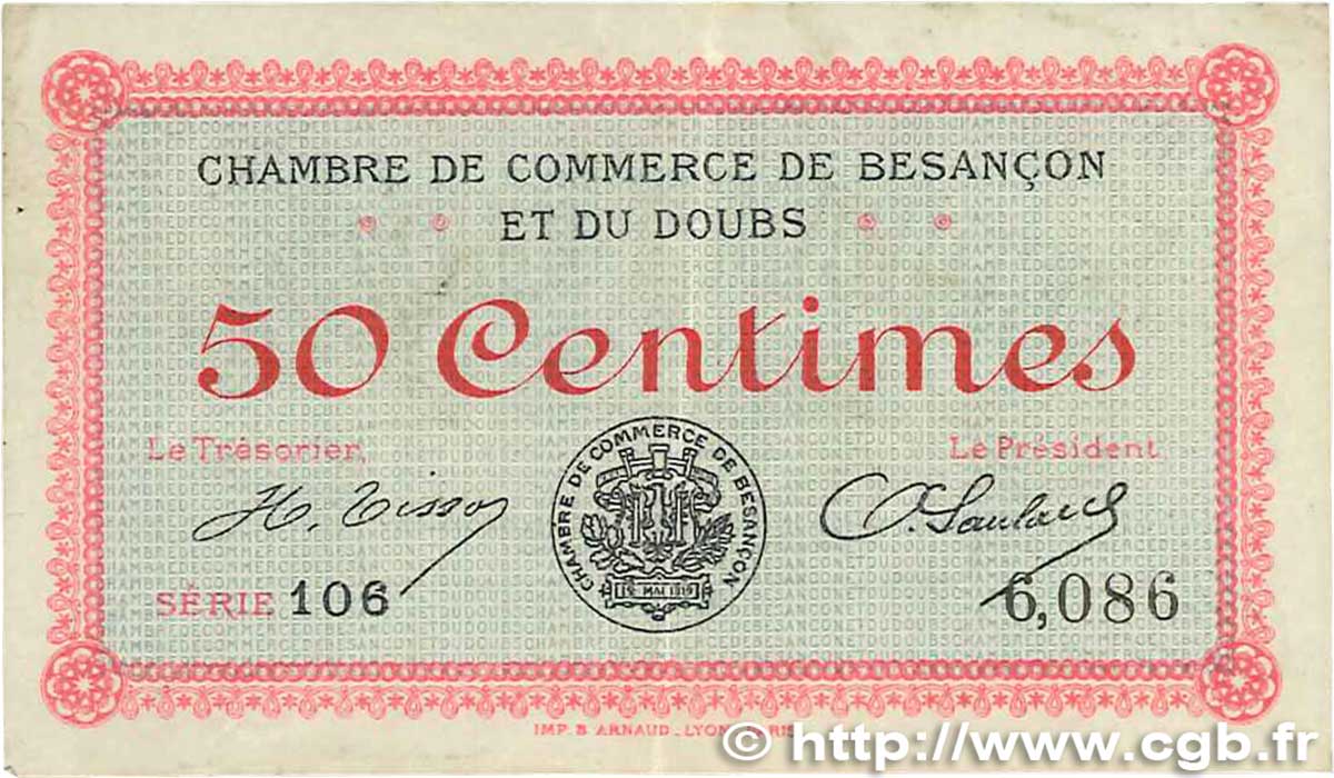 50 Centimes FRANCE régionalisme et divers Besançon 1915 JP.025.01 TB+