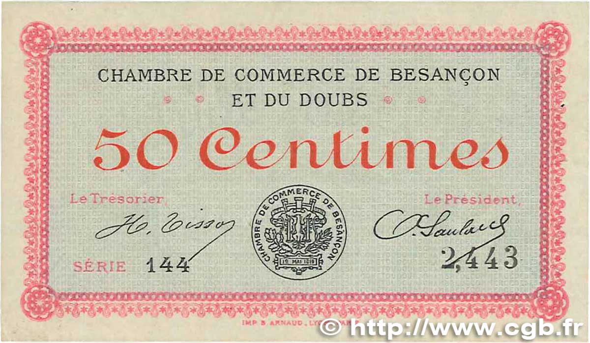 50 Centimes FRANCE régionalisme et divers Besançon 1915 JP.025.01 TTB+