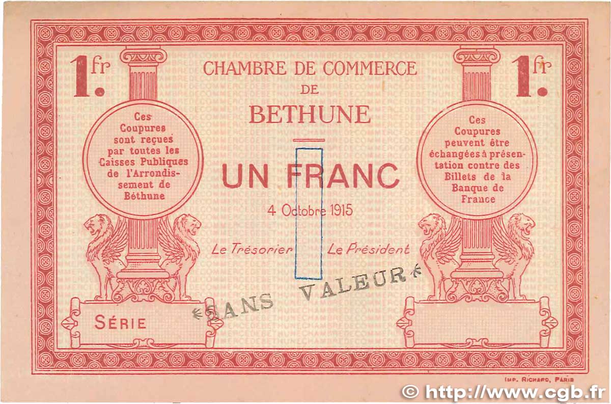 1 Franc Spécimen FRANCE régionalisme et divers Béthune 1915 JP.026.07 TTB+