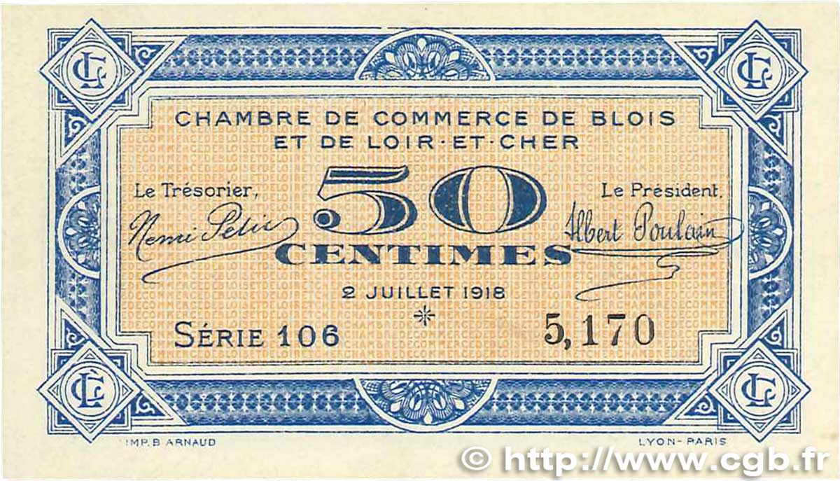 50 Centimes FRANCE régionalisme et divers Blois 1918 JP.028.09 SPL+