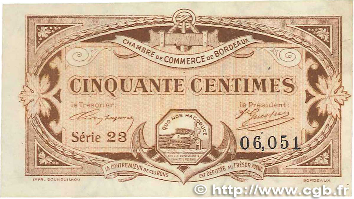 50 Centimes FRANCE régionalisme et divers Bordeaux 1917 JP.030.20 TTB