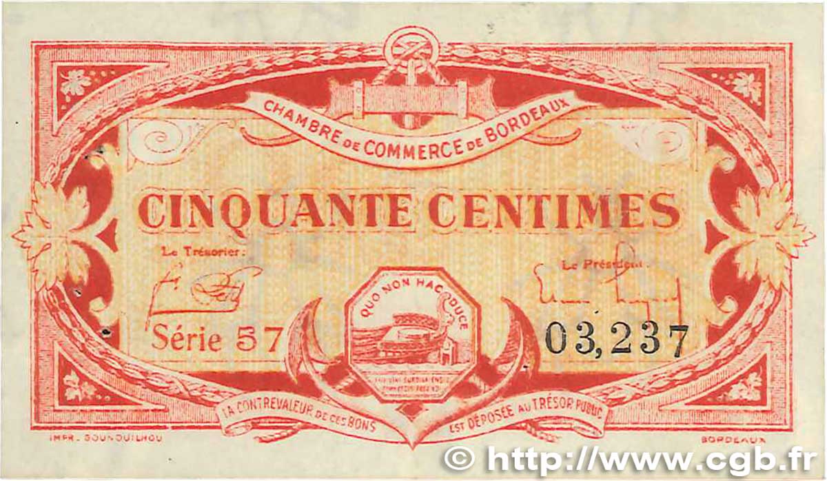 50 Centimes FRANCE régionalisme et divers Bordeaux 1920 JP.030.24 SUP