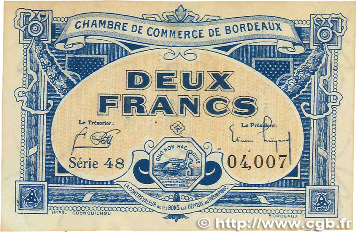 2 Francs FRANCE régionalisme et divers Bordeaux 1920 JP.030.27 SUP