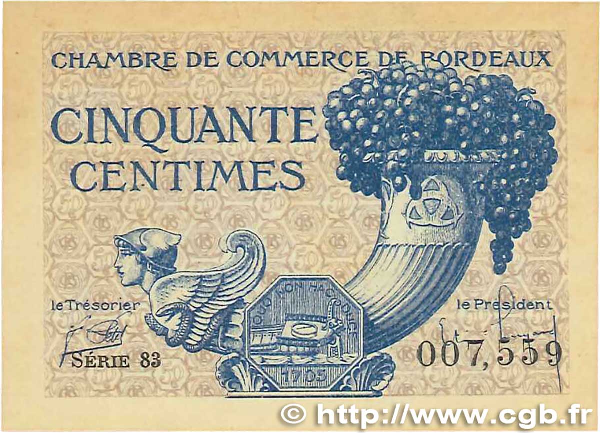 50 Centimes FRANCE régionalisme et divers Bordeaux 1921 JP.030.28 pr.NEUF