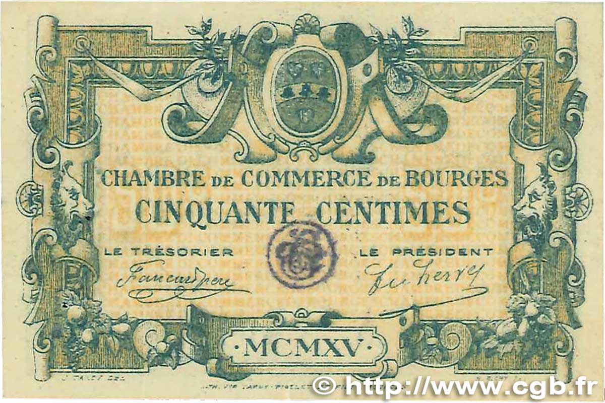 50 Centimes FRANCE régionalisme et divers Bourges 1915 JP.032.01 SUP
