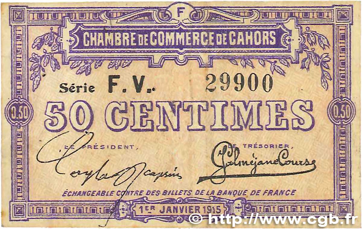 50 Centimes FRANCE régionalisme et divers Cahors 1915 JP.035.16 TTB