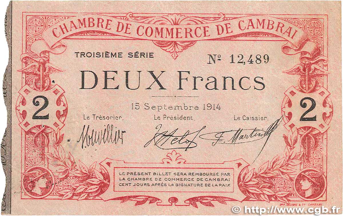2 Francs FRANCE régionalisme et divers Cambrai 1914 JP.037.22 TB