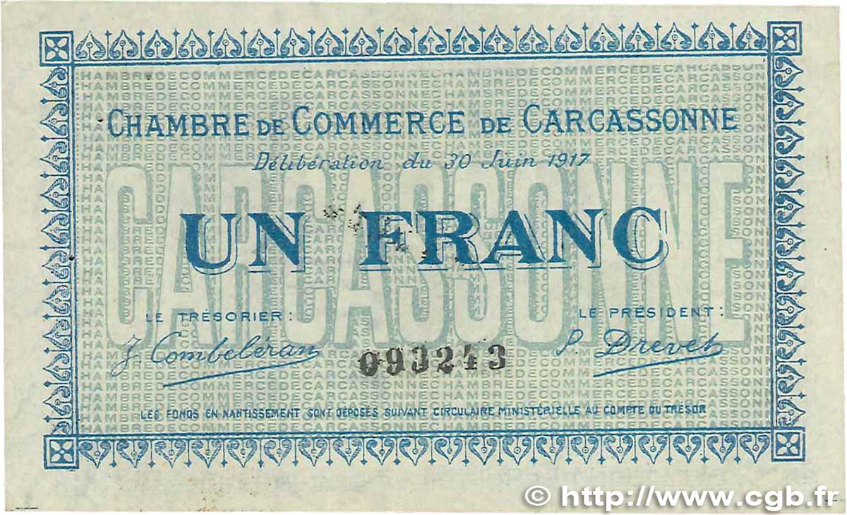 1 Franc FRANCE régionalisme et divers Carcassonne 1917 JP.038.13 TTB