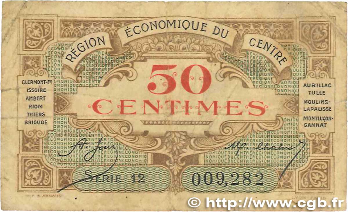 50 Centimes FRANCE régionalisme et divers Région Économique Du Centre 1918 JP.040.05 B+