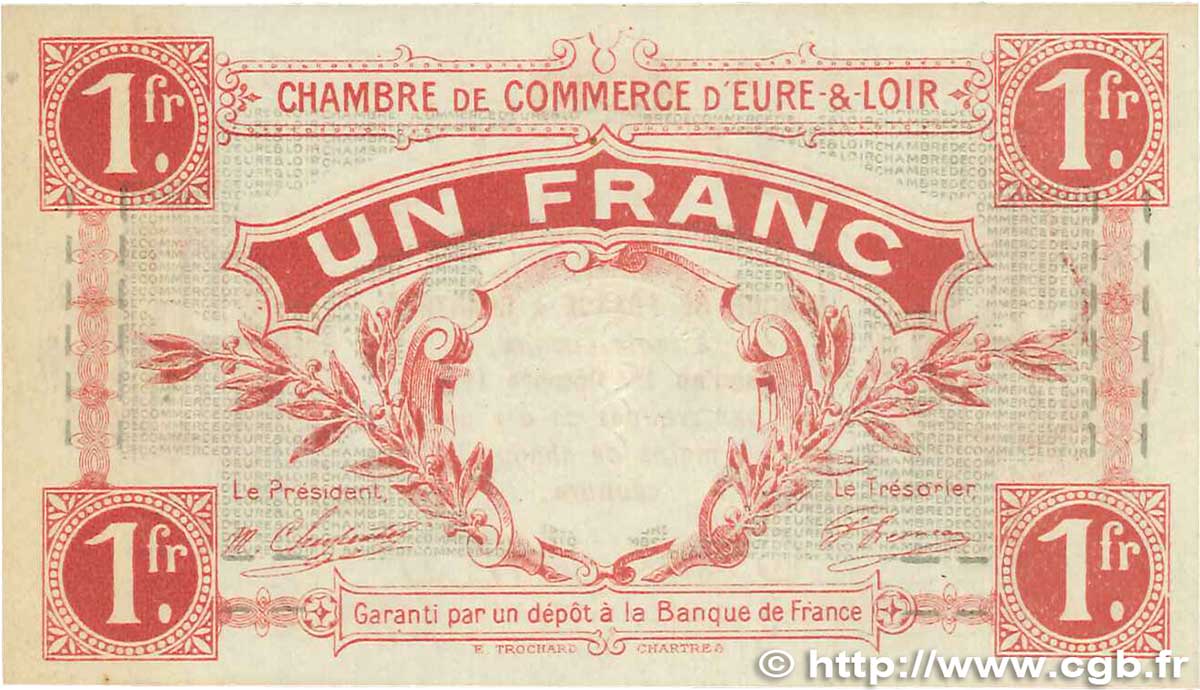 1 Franc FRANCE régionalisme et divers Chartres 1915 JP.045.03 pr.SPL
