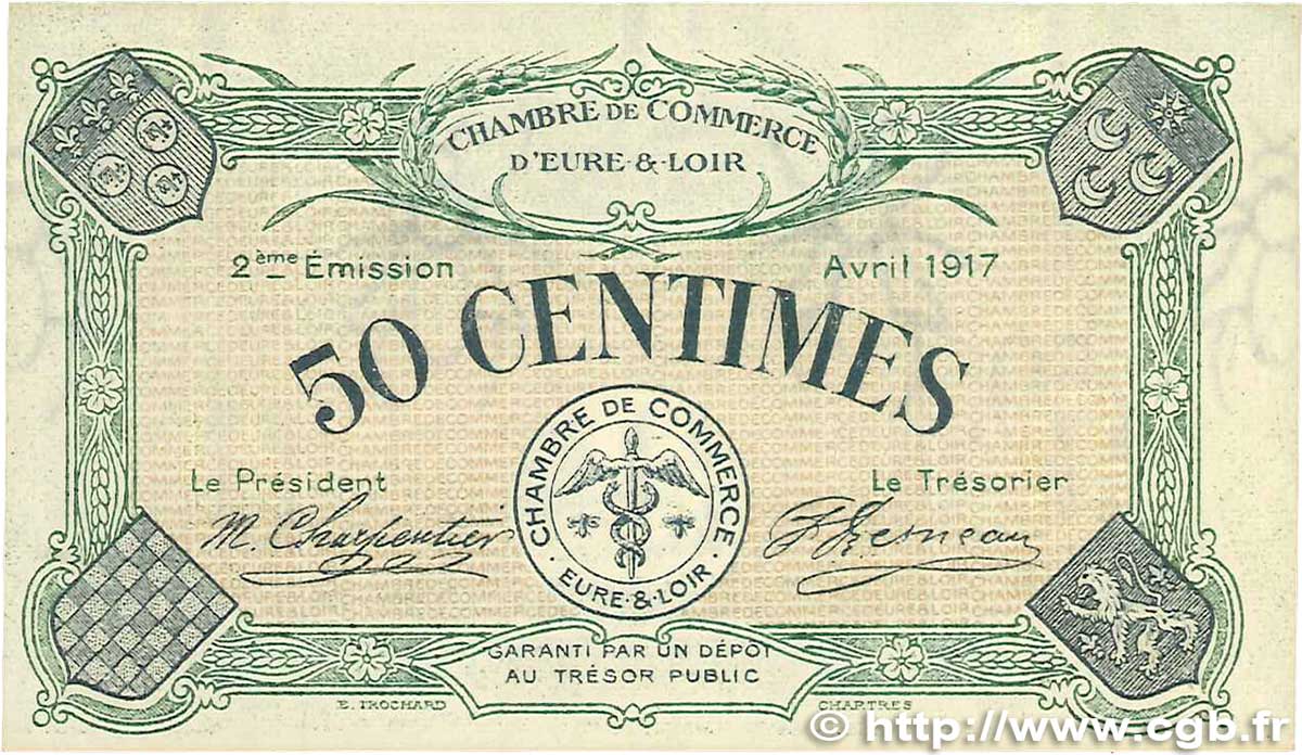 50 Centimes FRANCE régionalisme et divers Chartres 1917 JP.045.05 SPL