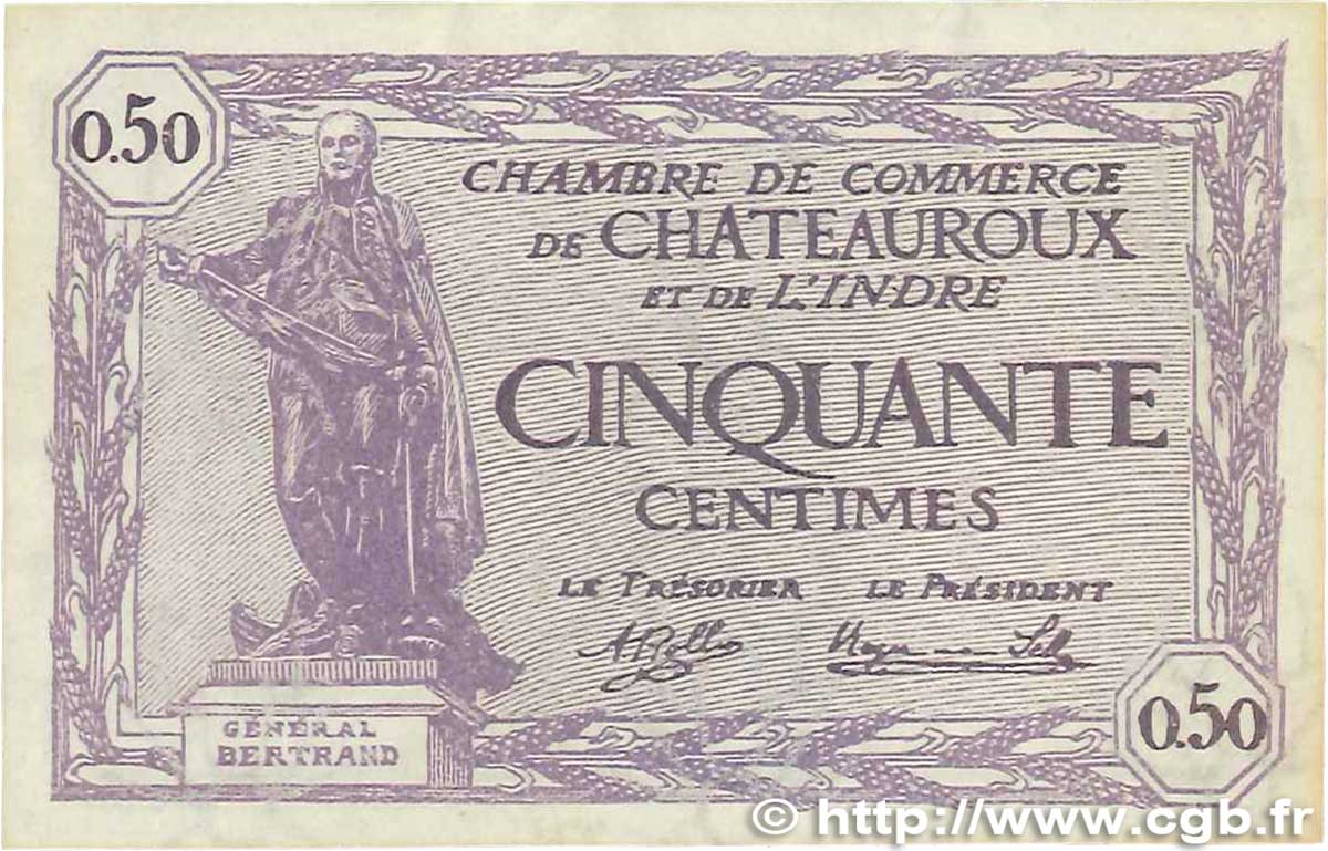 50 Centimes FRANCE régionalisme et divers Chateauroux 1920 JP.046.24 TTB+