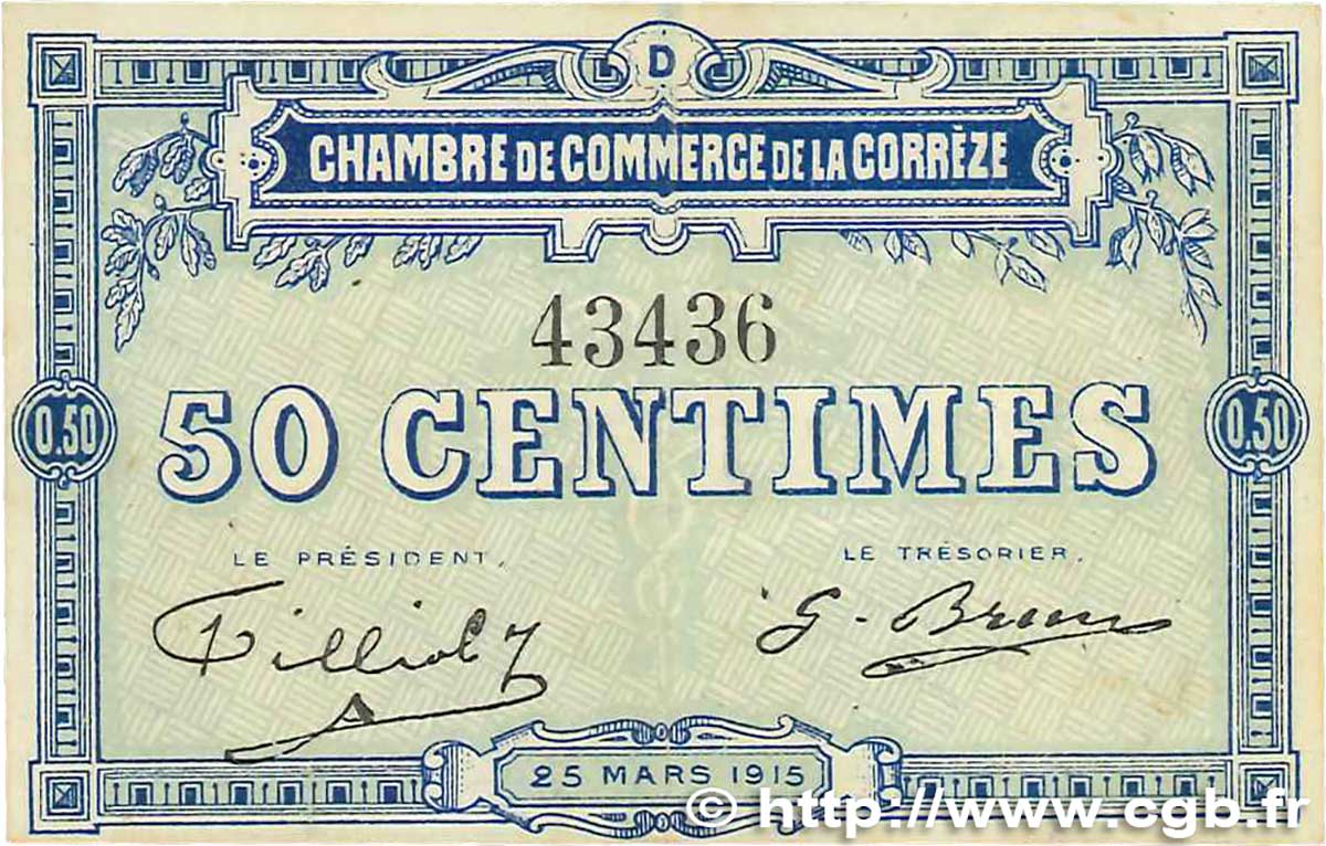 50 Centimes FRANCE regionalism and miscellaneous Corrèze 1915 JP.051.08 VF
