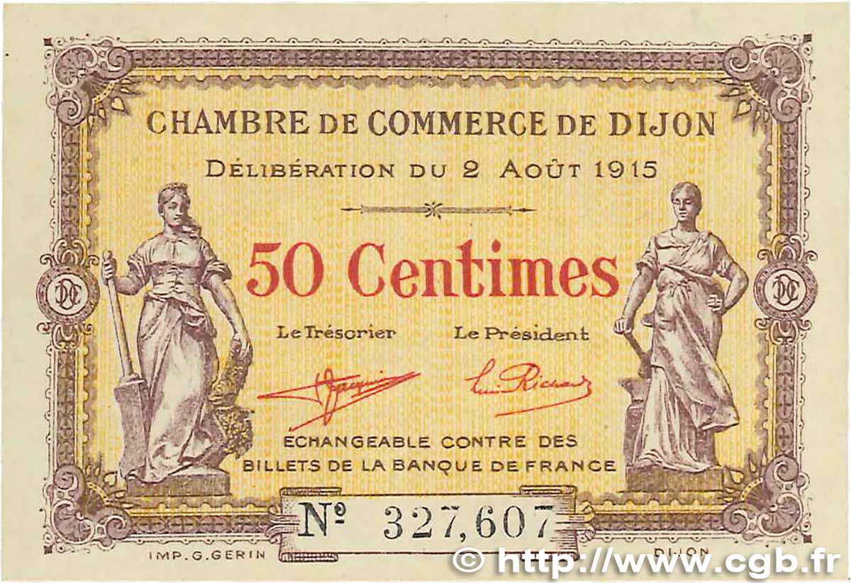 50 Centimes FRANCE régionalisme et divers Dijon 1915 JP.053.01 pr.NEUF