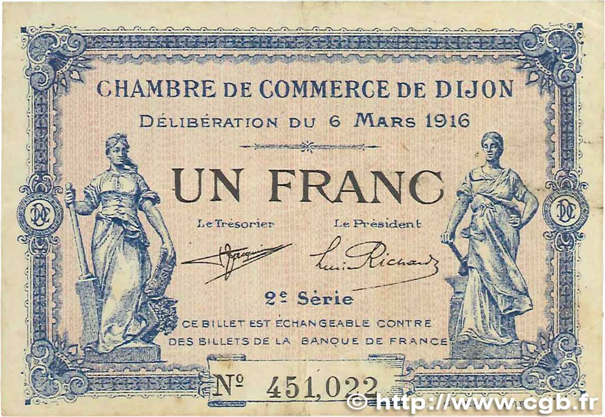1 Franc FRANCE régionalisme et divers Dijon 1916 JP.053.09 TB
