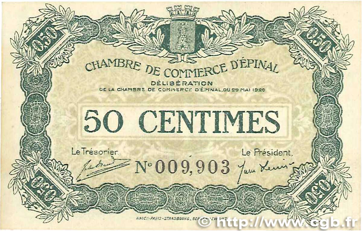 50 Centimes FRANCE régionalisme et divers Épinal 1920 JP.056.01 TB