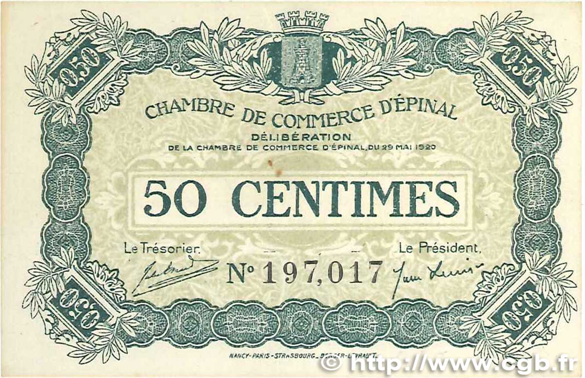 50 Centimes FRANCE régionalisme et divers Épinal 1920 JP.056.01 pr.SPL