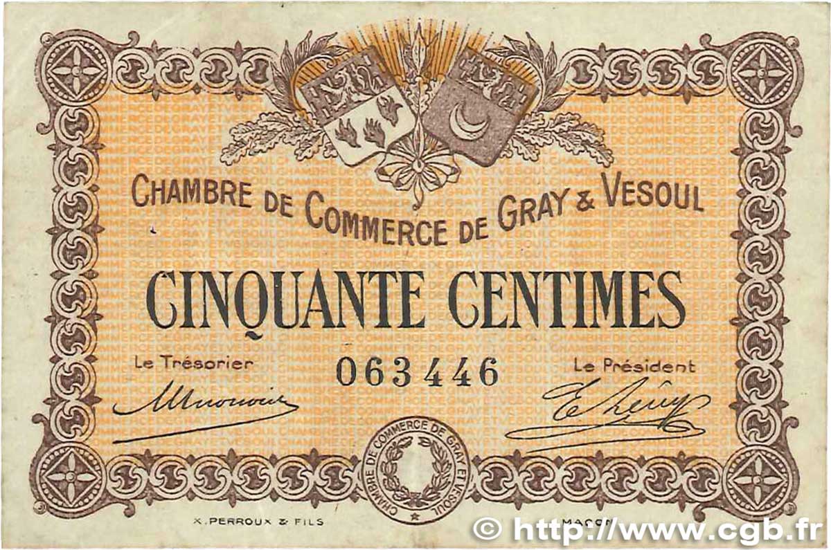 50 Centimes FRANCE régionalisme et divers Gray et Vesoul 1915 JP.062.01 TB