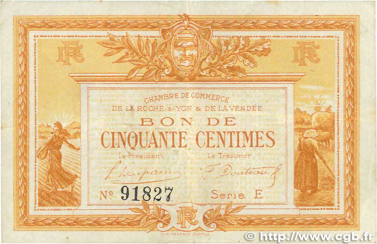 50 Centimes FRANCE régionalisme et divers La Roche-Sur-Yon 1915 JP.065.14 TB+