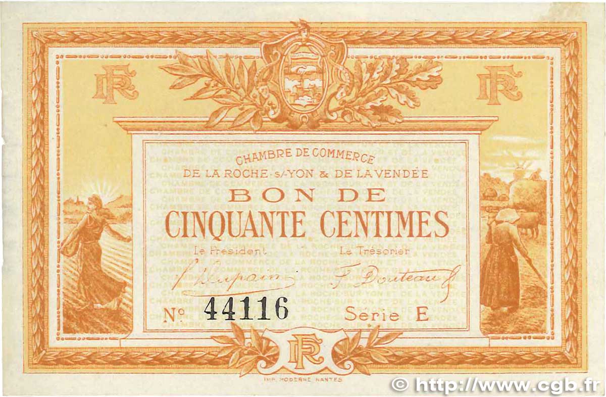 50 Centimes FRANCE régionalisme et divers La Roche-Sur-Yon 1915 JP.065.14 TTB+