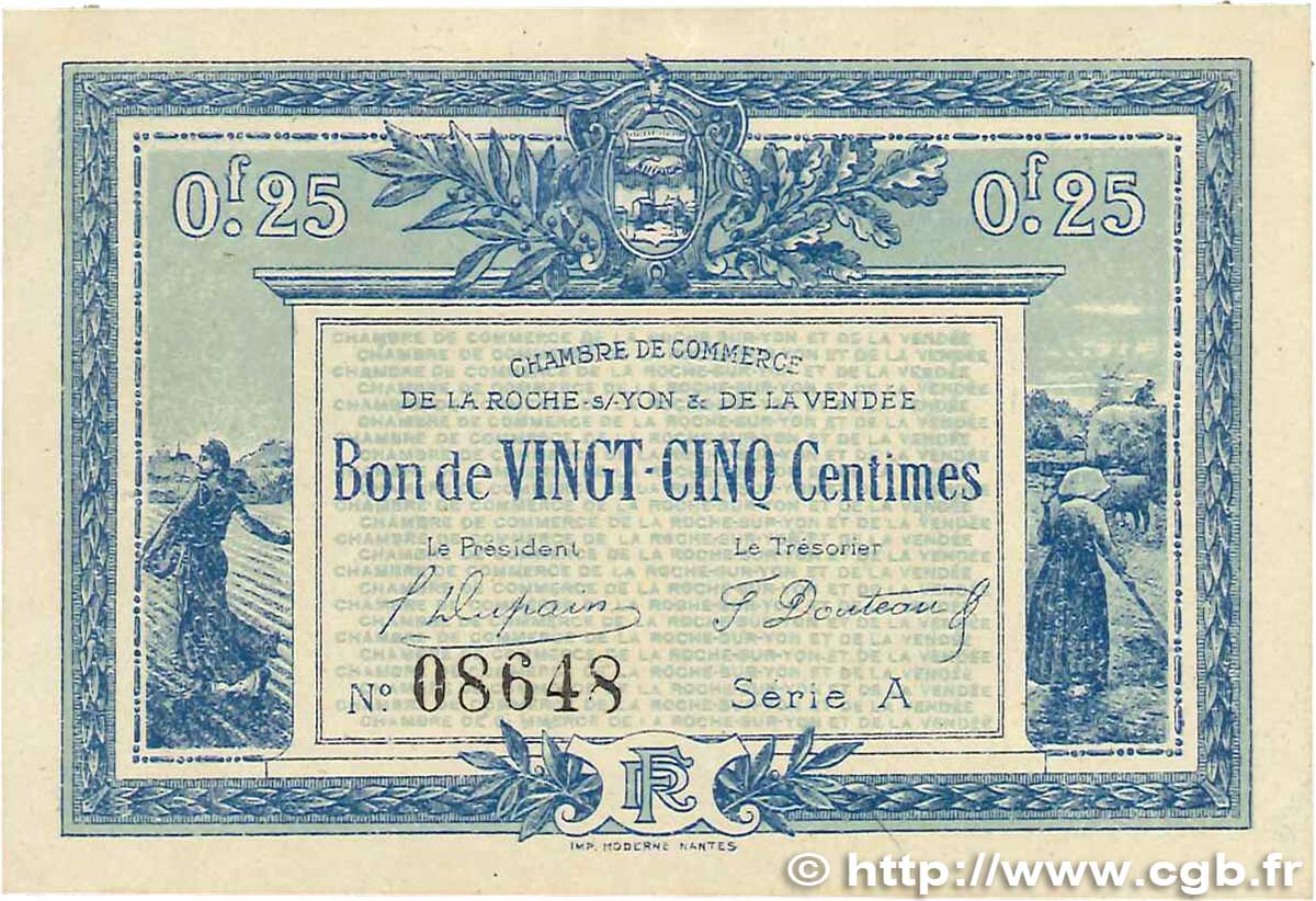 25 Centimes FRANCE régionalisme et divers La Roche-Sur-Yon 1916 JP.065.26 TTB+