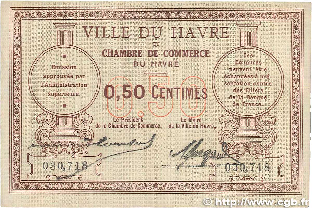 50 Centimes FRANCE régionalisme et divers Le Havre 1918 JP.068.01 TTB