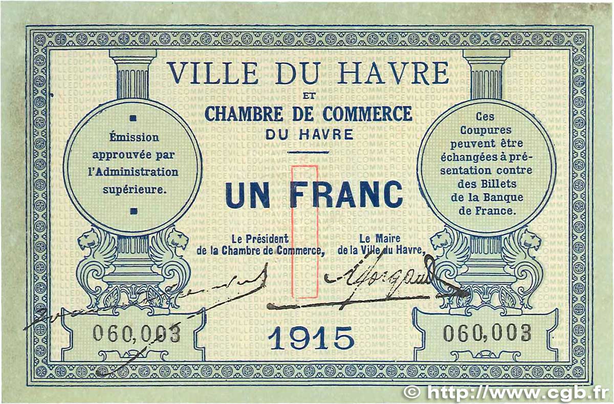 1 Franc FRANCE régionalisme et divers Le Havre 1915 JP.068.10 TTB
