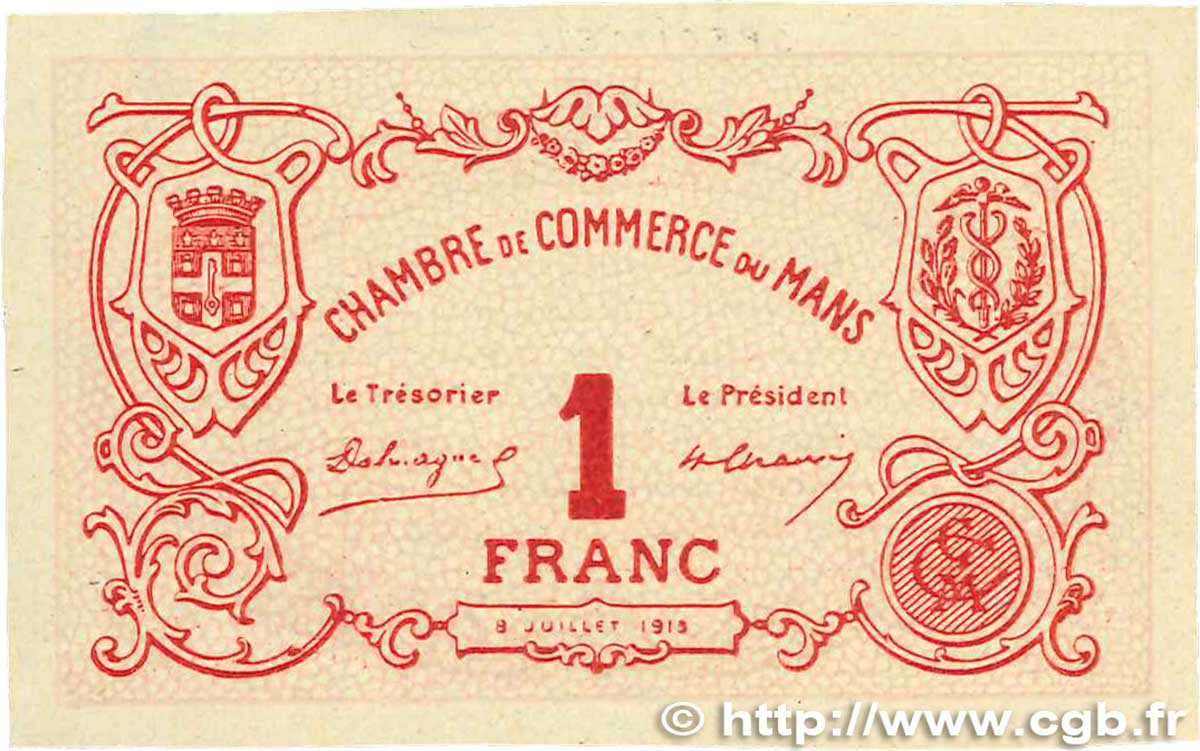 1 Franc Spécimen FRANCE régionalisme et divers Le Mans 1915 JP.069.06 TTB