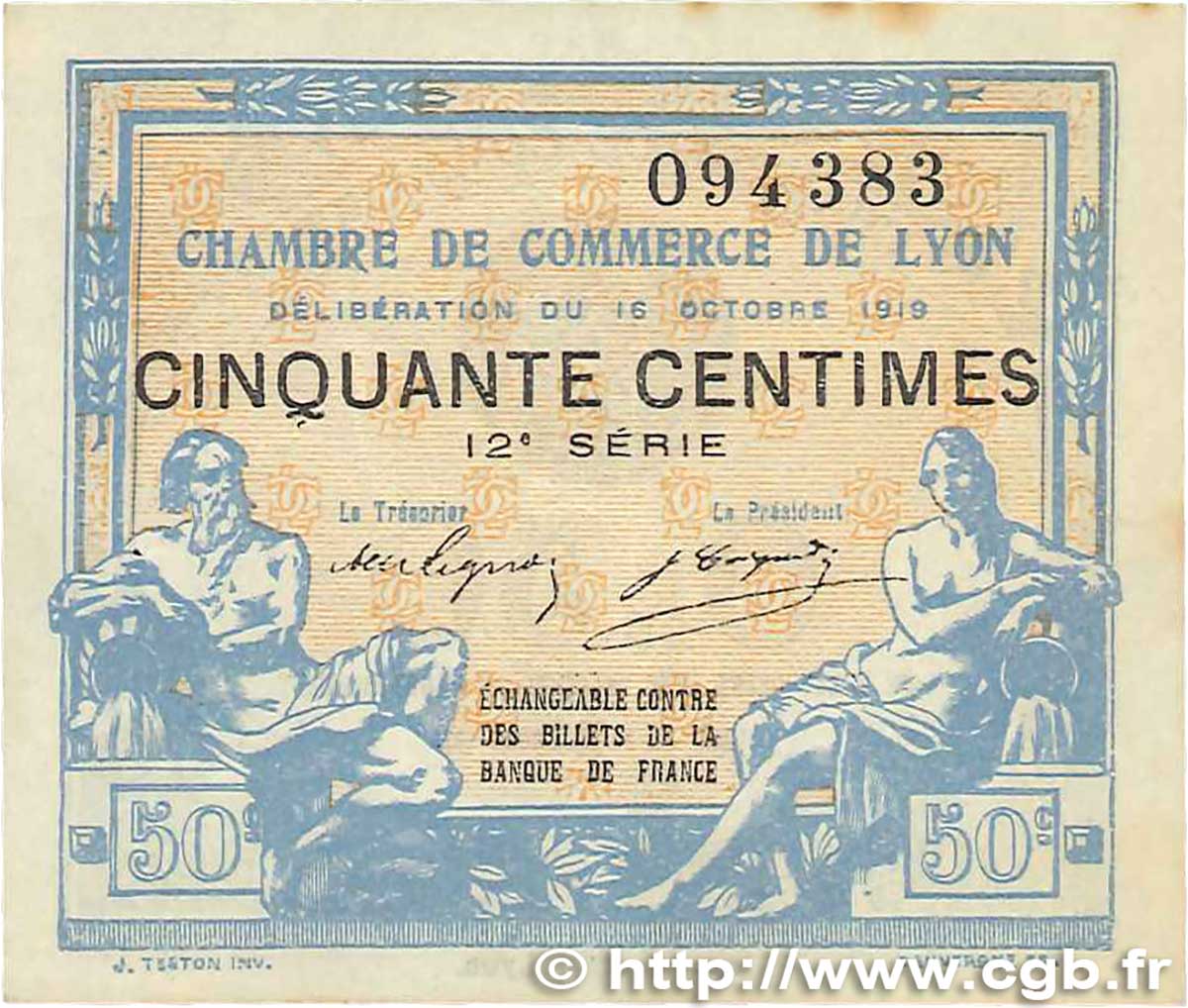 50 Centimes FRANCE régionalisme et divers Lyon 1919 JP.077.18 SUP
