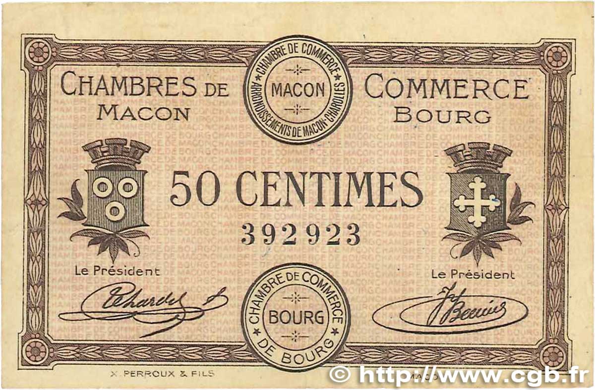 50 Centimes FRANCE régionalisme et divers Macon, Bourg 1915 JP.078.01 TB