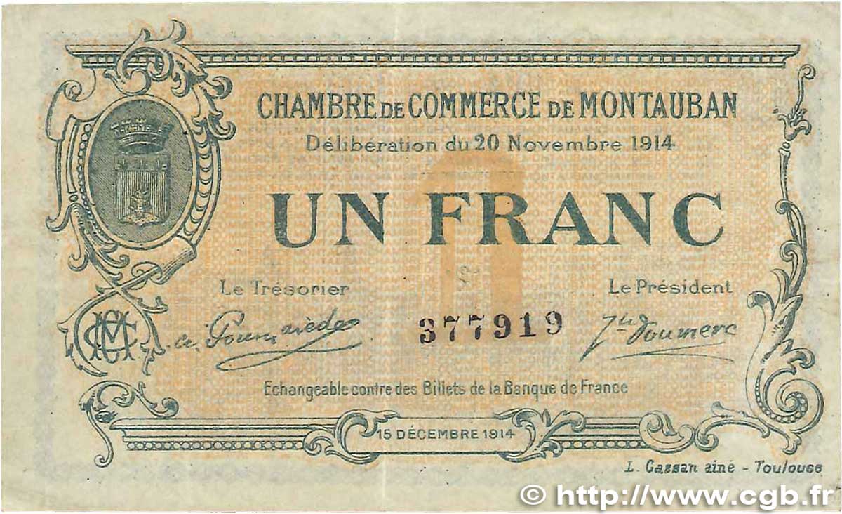 1 Franc FRANCE régionalisme et divers Montauban 1914 JP.083.06 TTB