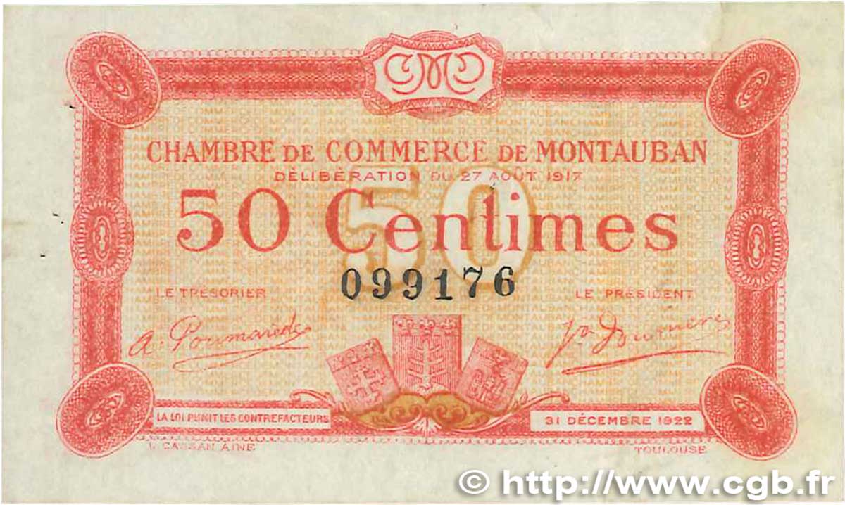 50 Centimes FRANCE regionalismo e varie Montauban 1917 JP.083.13 BB