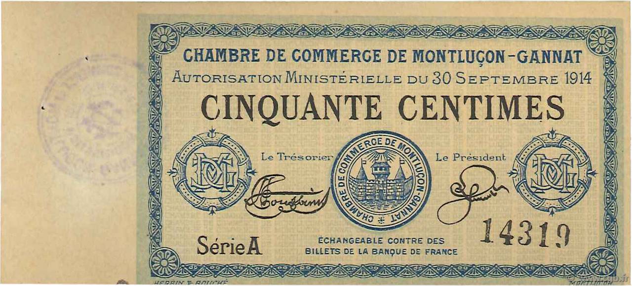50 Centimes FRANCE régionalisme et divers  1914 JP.084.07var. TTB