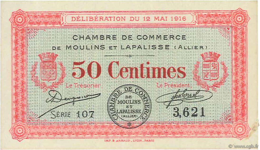 50 Centimes FRANCE régionalisme et divers Moulins et Lapalisse 1916 JP.086.01 pr.SUP