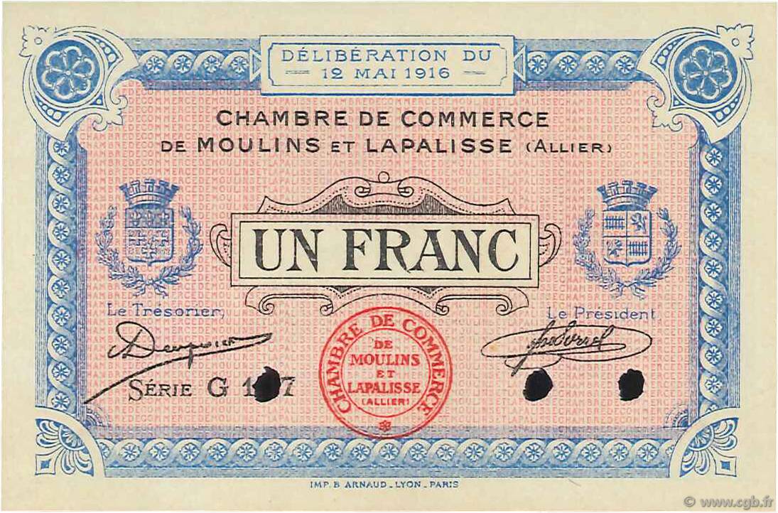 1 Franc Spécimen FRANCE régionalisme et divers Moulins et Lapalisse 1916 JP.086.06 SUP+
