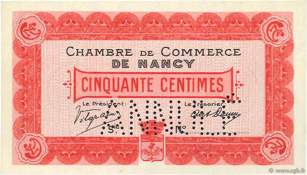 50 Centimes Annulé FRANCE regionalism and various Nancy 1915 JP.087.02 UNC