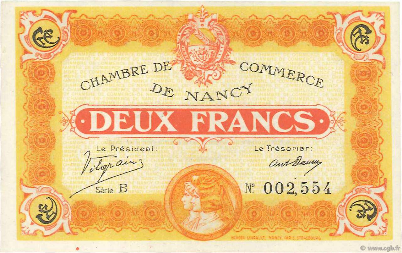 2 Francs FRANCE regionalismo e varie Nancy 1918 JP.087.25 AU