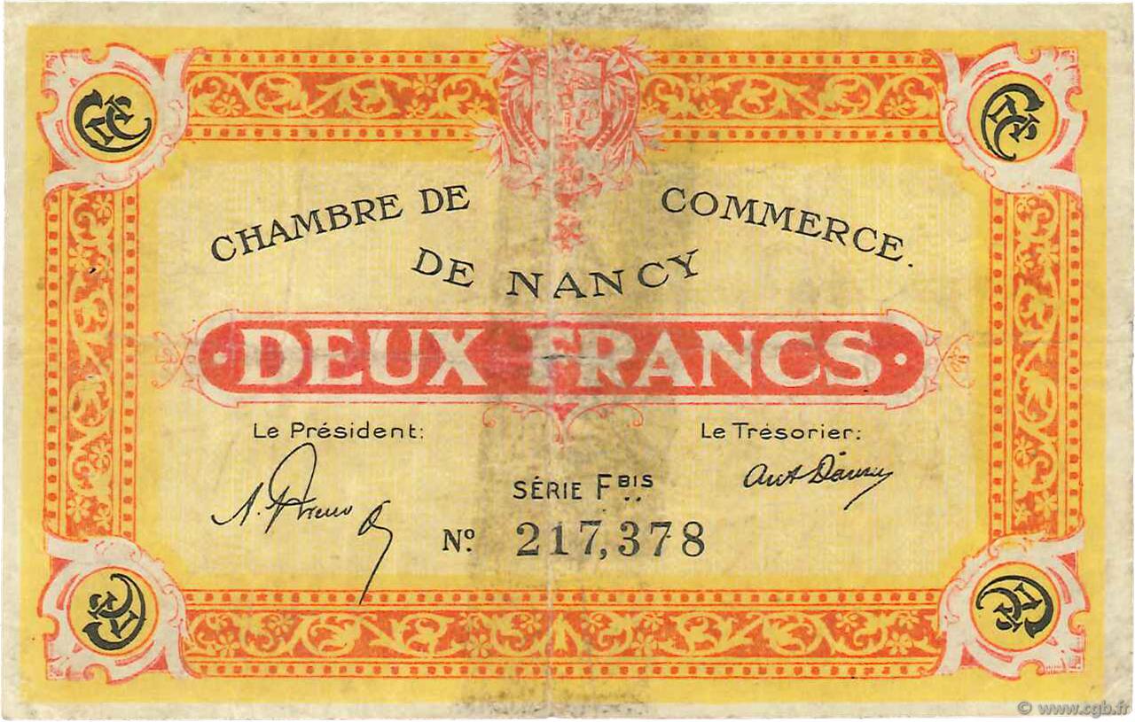 2 Francs FRANCE régionalisme et divers Nancy 1921 JP.087.52 B+