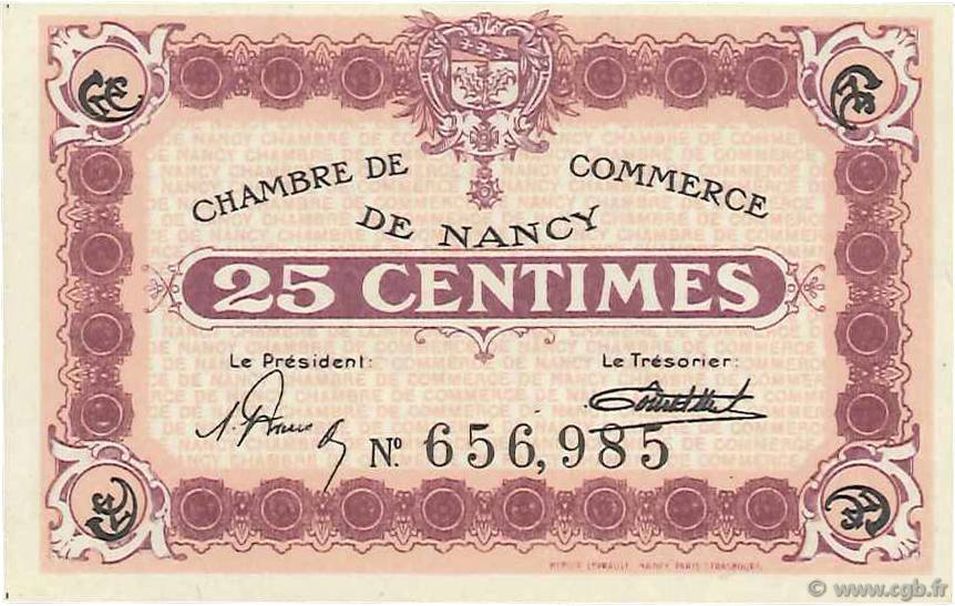 25 Centimes FRANCE régionalisme et divers Nancy 1918 JP.087.62 NEUF