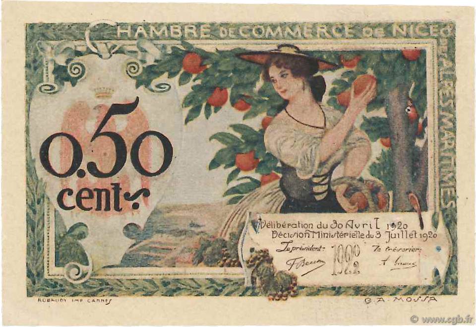 50 Centimes FRANCE régionalisme et divers Nice 1920 JP.091.09 pr.SPL