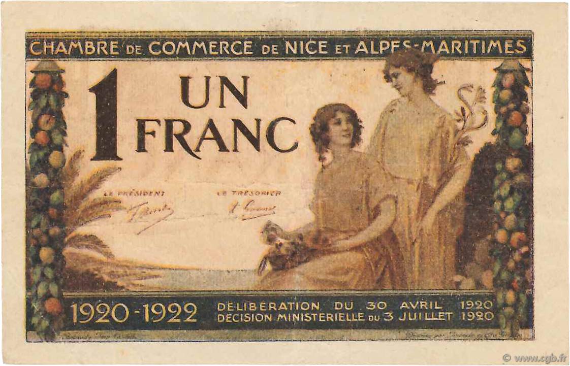 1 Franc FRANCE regionalism and miscellaneous Nice 1920 JP.091.11 F