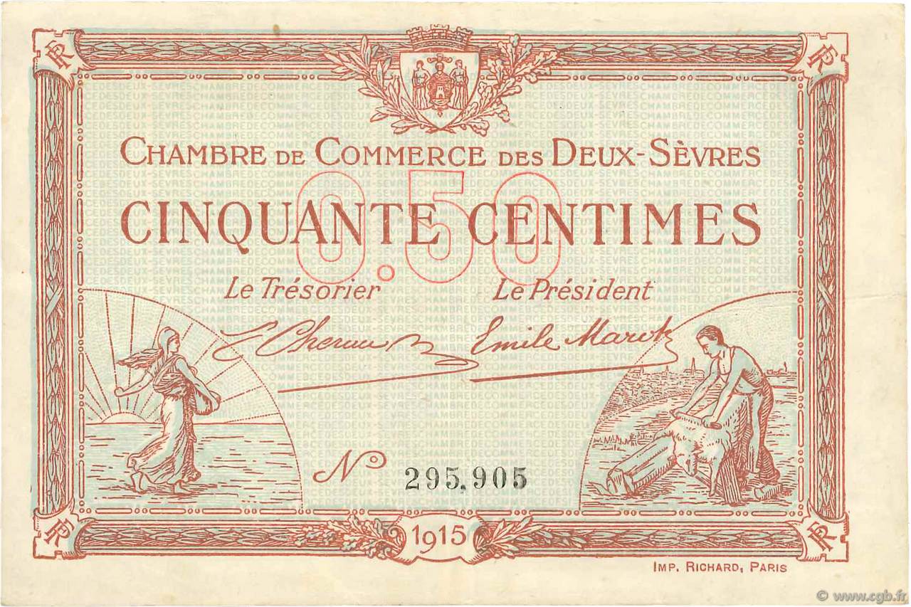 50 Centimes FRANCE regionalism and miscellaneous Niort 1915 JP.093.01 F