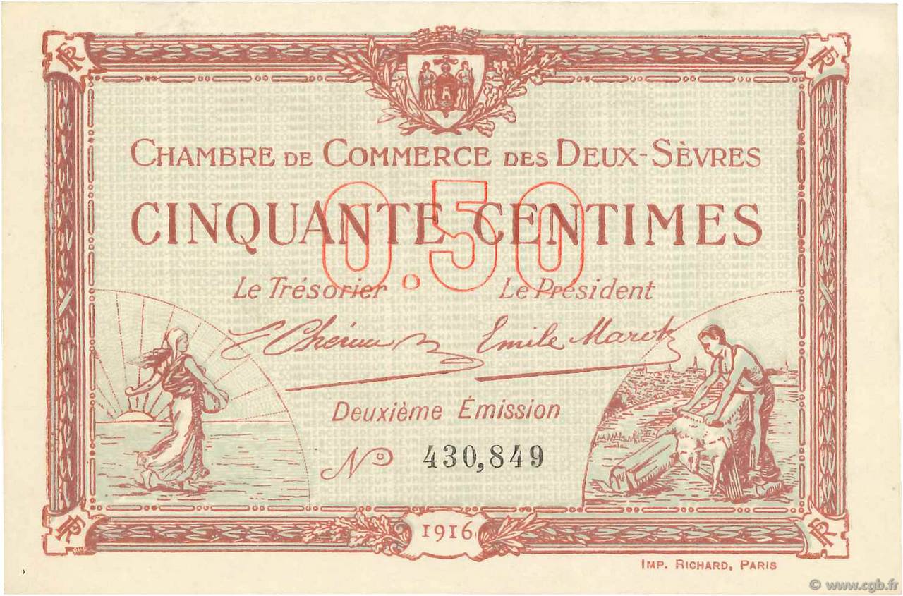50 Centimes FRANCE regionalism and miscellaneous Niort 1916 JP.093.06 VF+