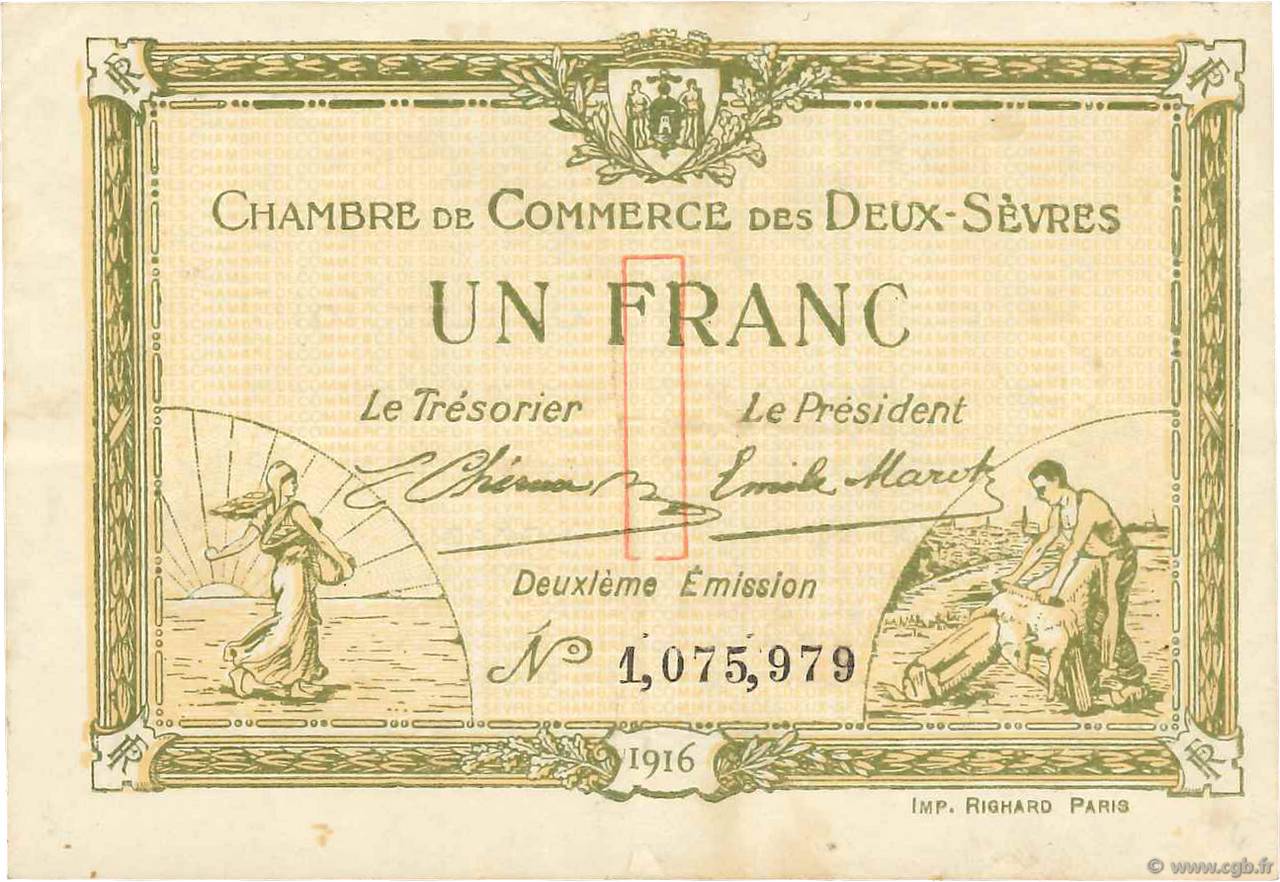 1 Franc FRANCE regionalism and miscellaneous Niort 1916 JP.093.08 F
