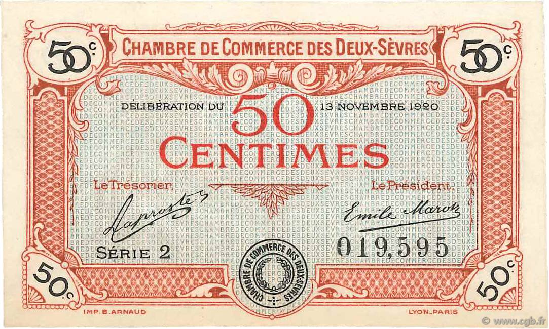 50 Centimes FRANCE regionalism and miscellaneous Niort 1920 JP.093.10 AU