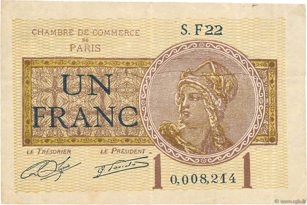 1 Franc FRANCE regionalism and miscellaneous Paris 1920 JP.097.23 VF-