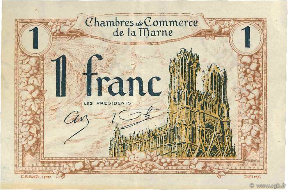 1 Franc FRANCE régionalisme et divers Chalons, Reims, Épernay 1922 JP.043.02 TTB+
