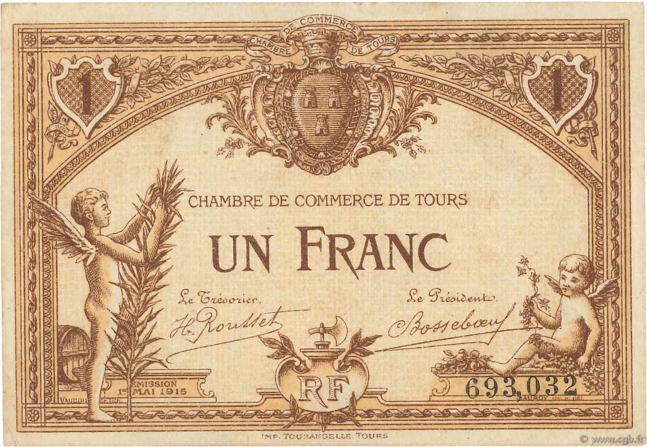 1 Franc FRANCE régionalisme et divers Tours 1915 JP.123.01 TTB