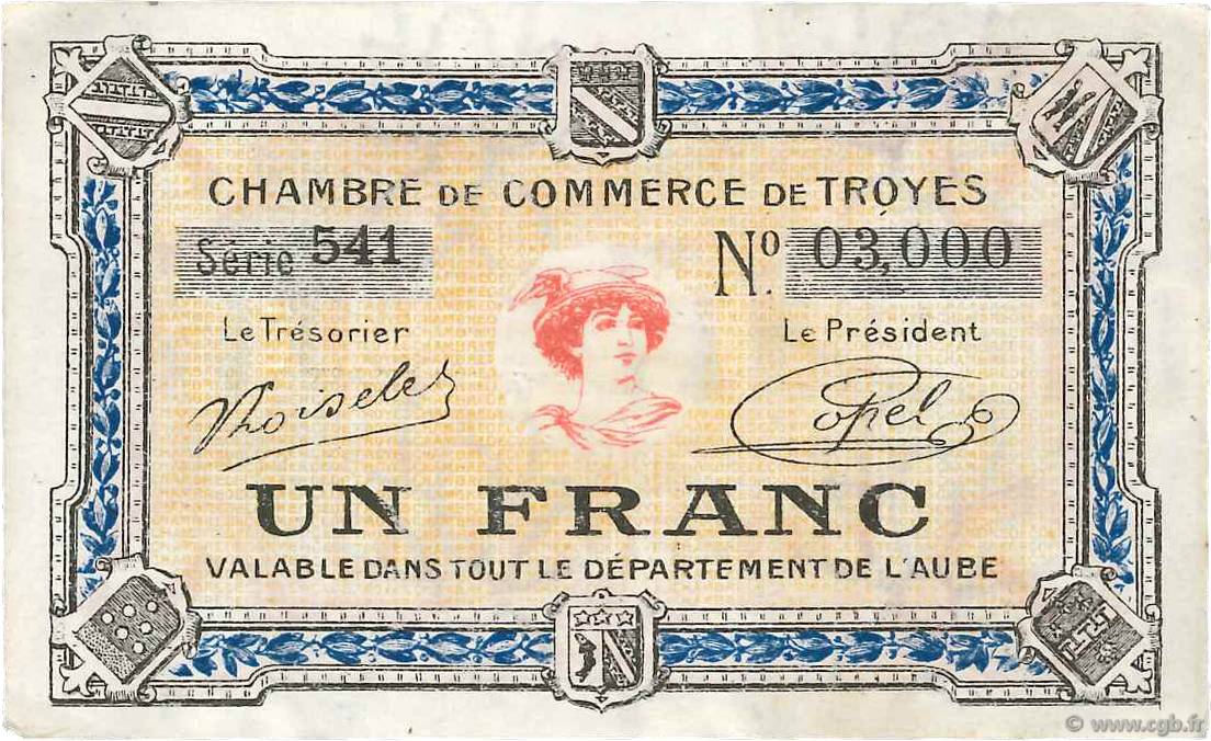 1 Franc FRANCE régionalisme et divers Troyes 1918 JP.124.14 TTB