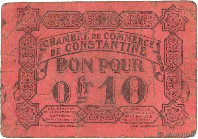 10 Centimes FRANCE regionalism and miscellaneous Constantine 1915 JP.140.49 F
